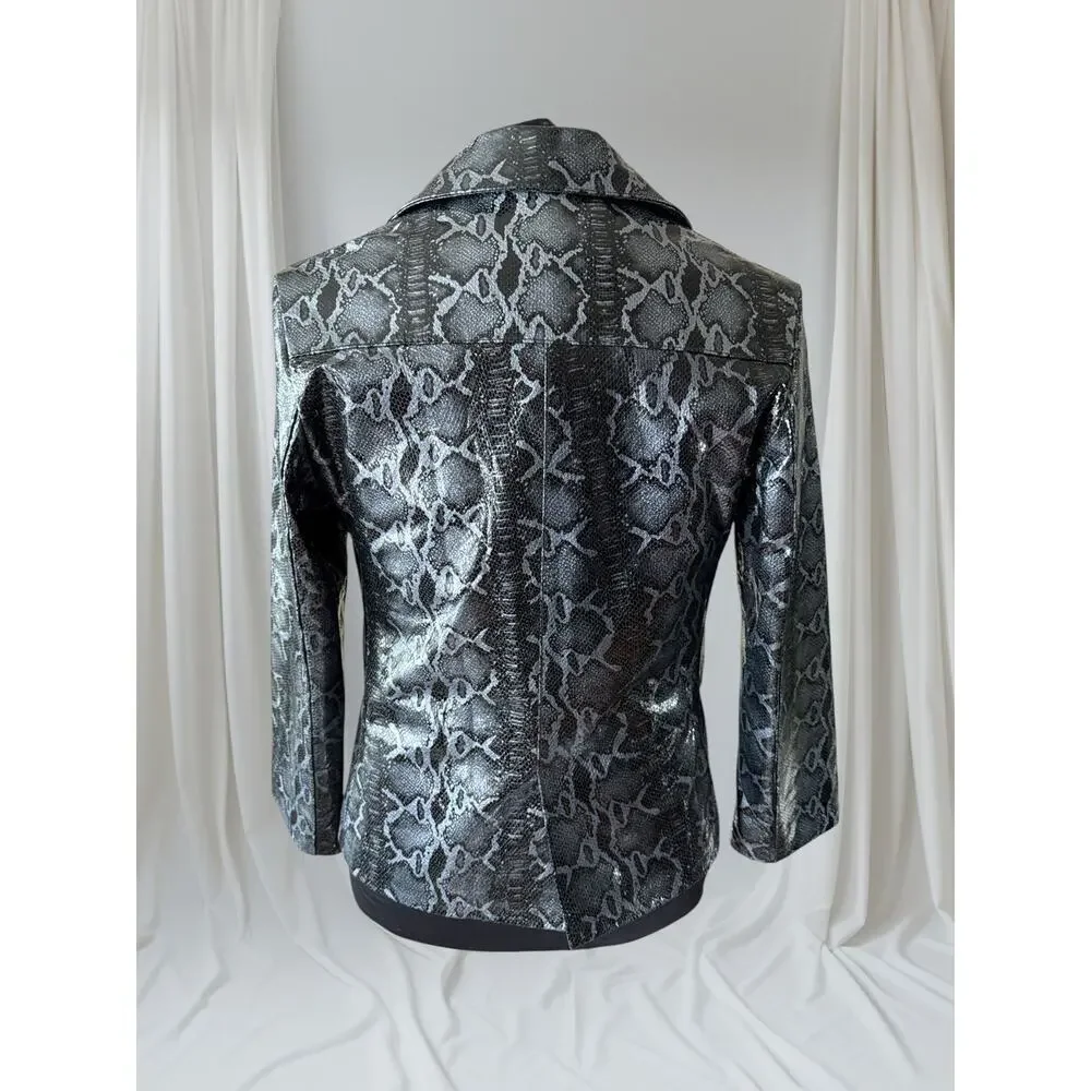 Men's Leather Snakeskin-look Blazer Jacket, Medium